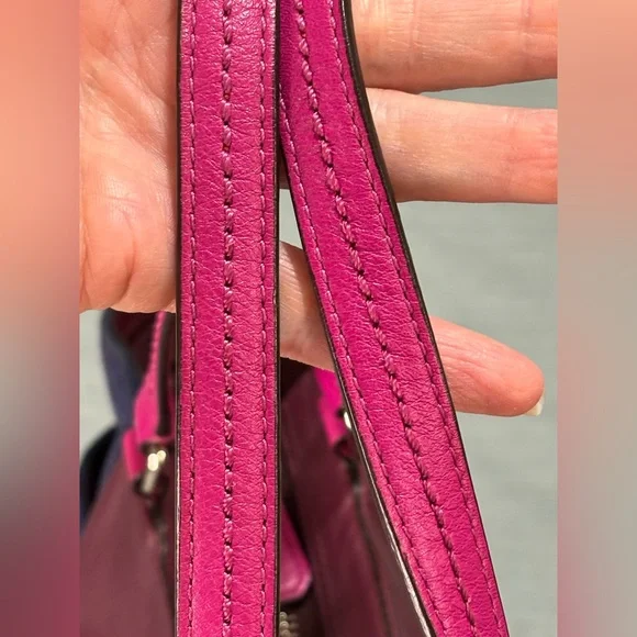 Coach Park Quilted Color Block Carrie tote handbag Pink Navy Burgundy leather - Picture 5 of 16